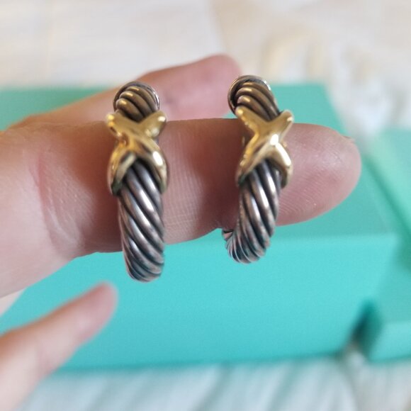 David Yurman silver cable earrings single gold x - Picture 1 of 3